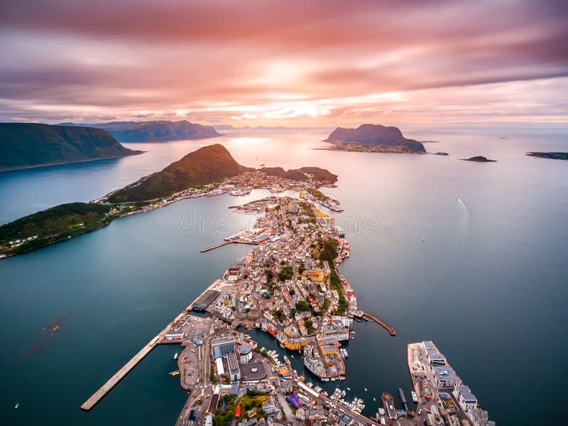 City of Alesund Norway Aerial footage