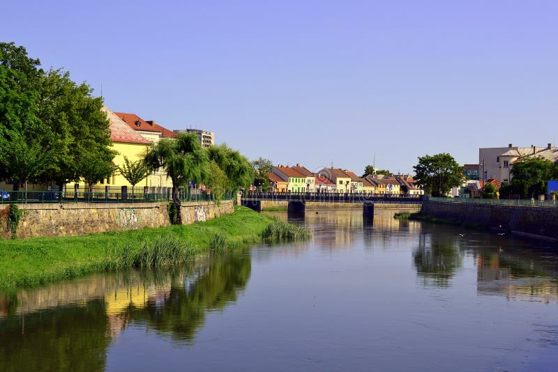 City of Breclav view of the center and bridge over the river