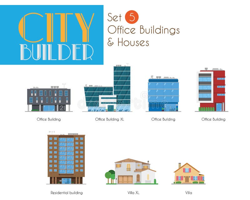 City Builder Set 5: Office Buildings and Houses stock illustration City Builder Set 5: Office Buildings and Houses stock illustration