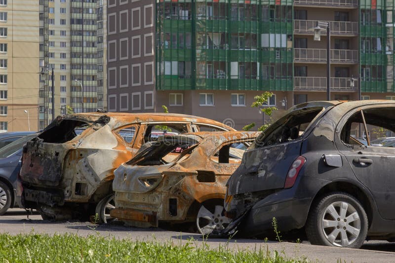 City burned cars after a fire in one of the city`s districts. City burned cars, some details after a fire in one of the city`s districts royalty free stock photos City burned cars after a fire in one of the city`s districts. City burned cars, some details after a fire in one of the city`s districts royalty free stock photos