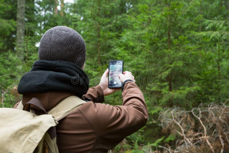 City Cesis, Repubblica di Lettonia Il fotografo sta ancora fotografando il paesaggio della foresta con il telefono 2. novembre 20 immagini stock libere da diritti City Cesis, Repubblica di Lettonia Il fotografo sta ancora fotografando il paesaggio della foresta con il telefono 2. novembre 20 immagini stock libere da diritti