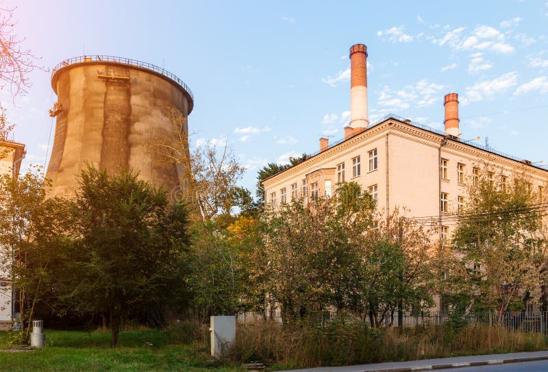 City cooling tower royalty free stock images