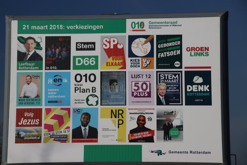 City council elections Netherlands 2018 : Billboard with all parties who have candidates in Rotterdam Nesselande royalty free stock images City council elections Netherlands 2018 : Billboard with all parties who have candidates in Rotterdam Nesselande royalty free stock images