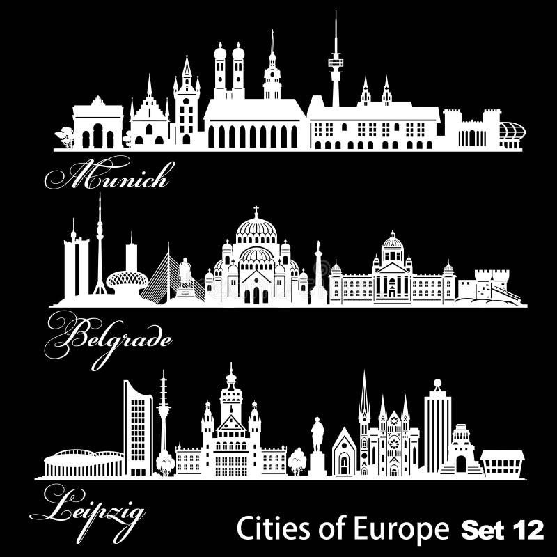 City in Europe - Munich, Belgrade, Leipzig. Detailed architecture. Trendy vector illustration. vector illustration City in Europe - Munich, Belgrade, Leipzig. Detailed architecture. Trendy vector illustration. vector illustration
