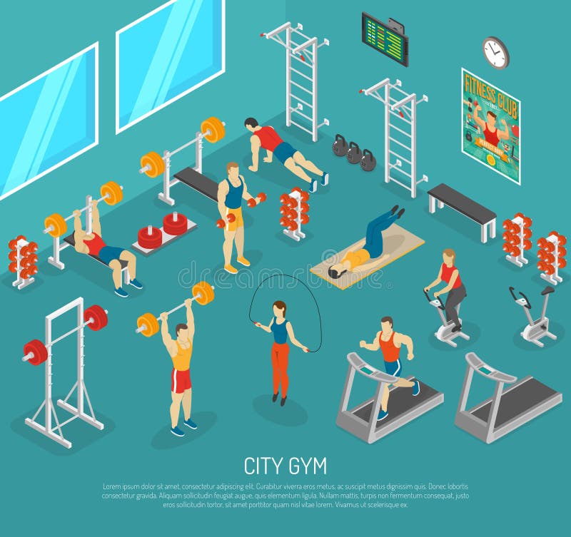 City Fitness Gym Center Isometric POster