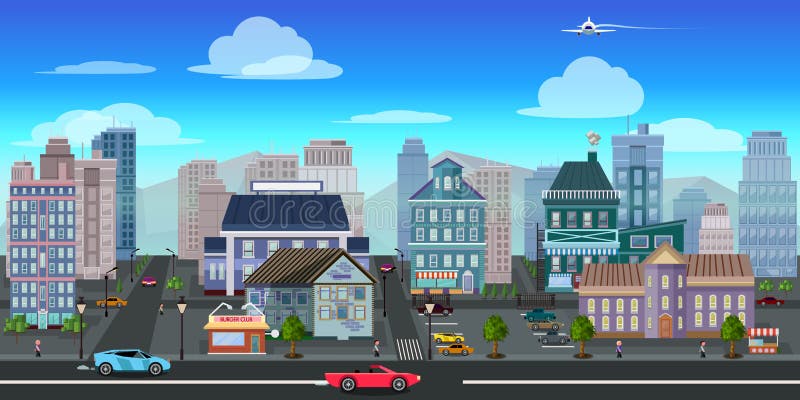 City game background 2d game application. Vector design.