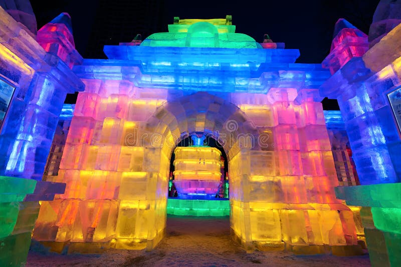 The city gate of ice lamps in the park nightscape