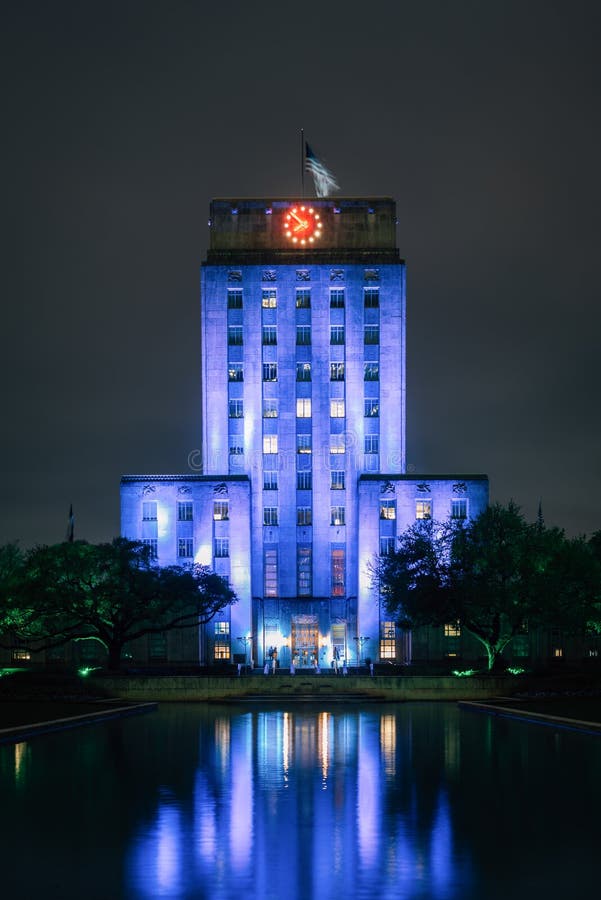 City Hall at Night, in Downtown Houston, Texas Stock Photo Image of