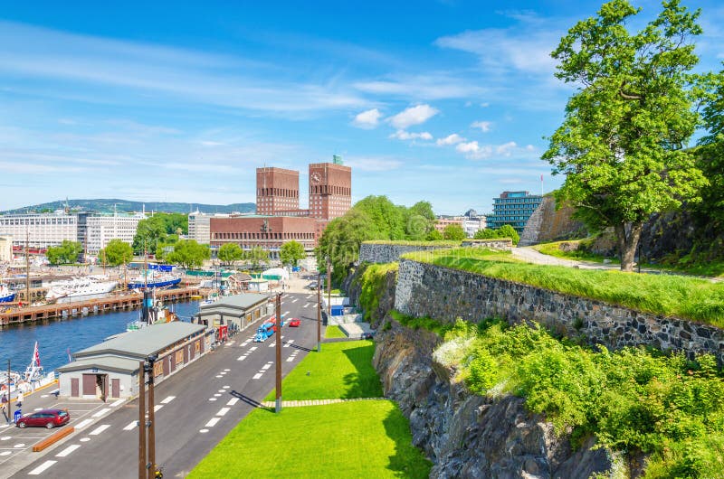 City Hall in Oslo from Akershus Castle, Norway