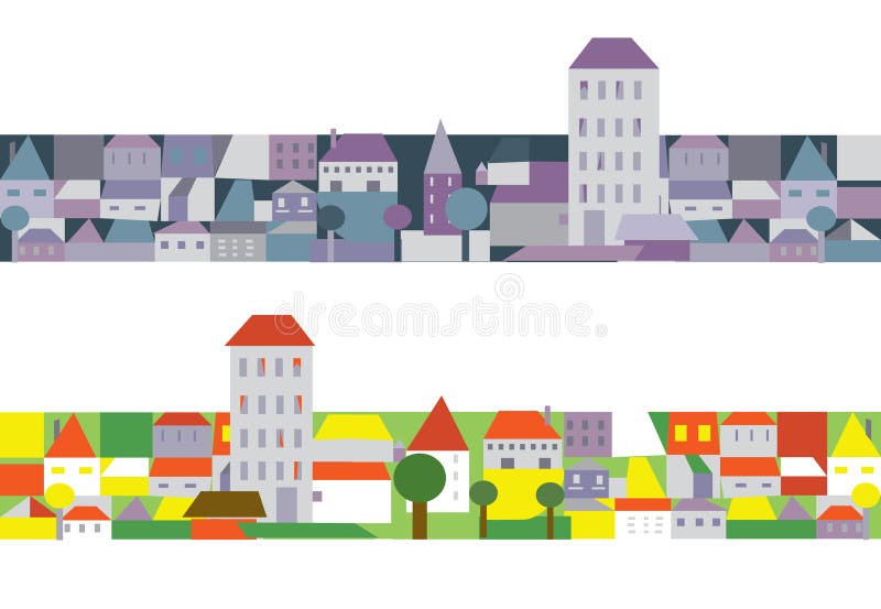 City houses banners funny cartoons