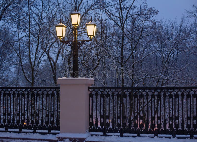 City lantern in winter night