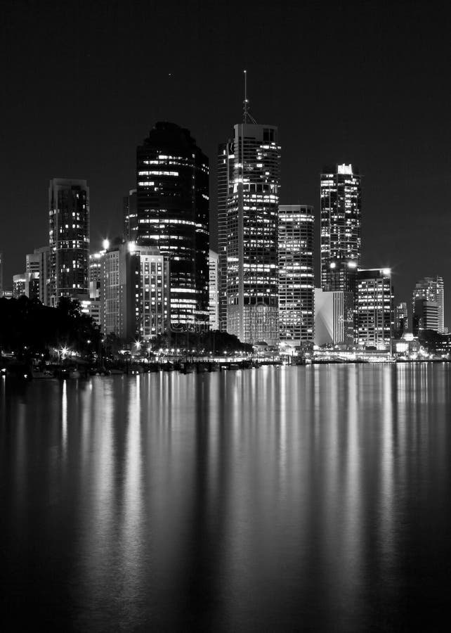City Lights Water Reflection Black & White Stock Image Image of