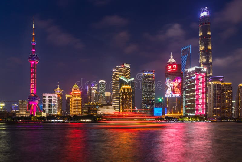 City Lights in the Bund Area, China Editorial Photography - night, chinese: 167787767