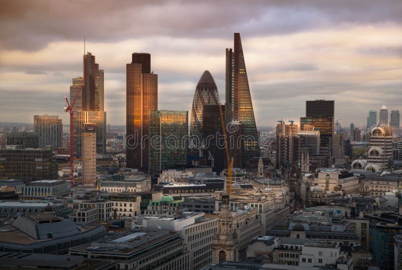 City of London, Business and Banking Aria. London S Panorama in Sun Set ...