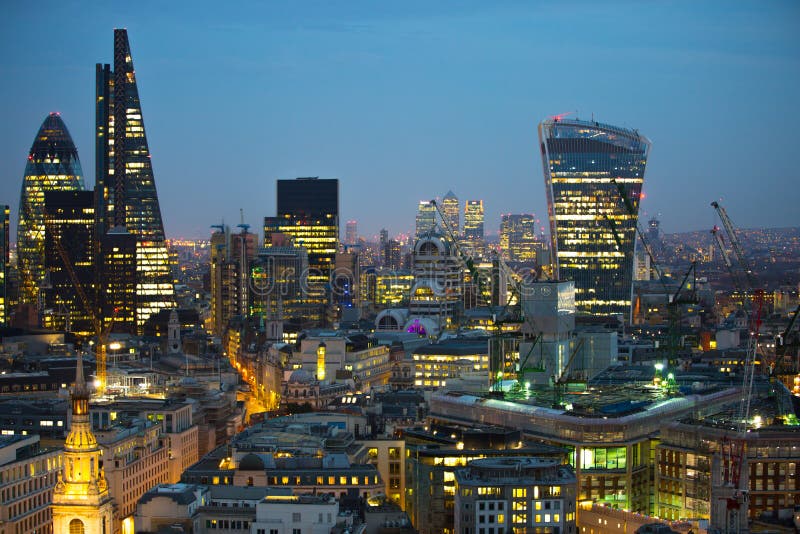 City of London at Sunset. Famous Skyscrapers City of London Business ...