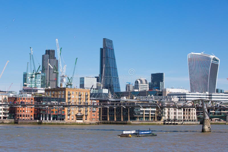 City of London View from the River Thames, Walkie-Talkie Building and ...