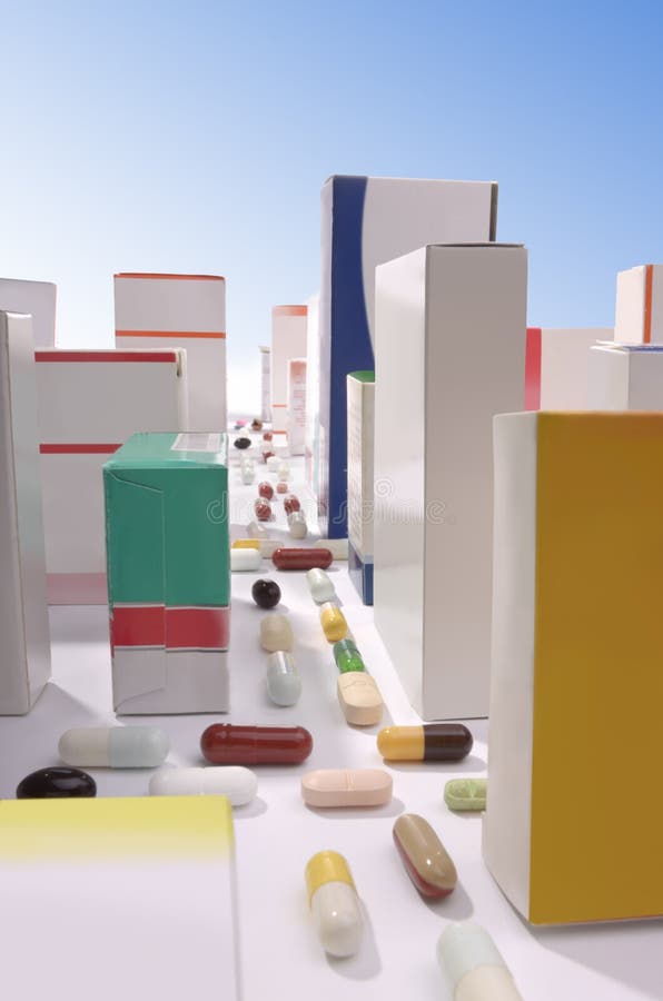 City Made Out of Pills and Boxes Stock Photo Image of care, public