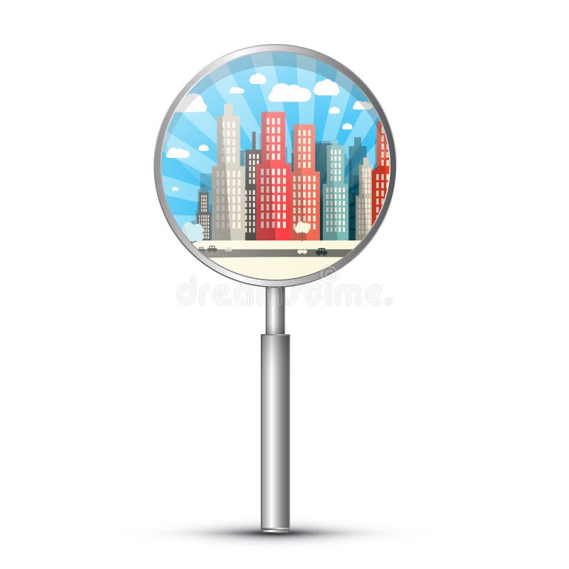 City in Magnifying Glass stock vector. Illustration of isolated 78990396