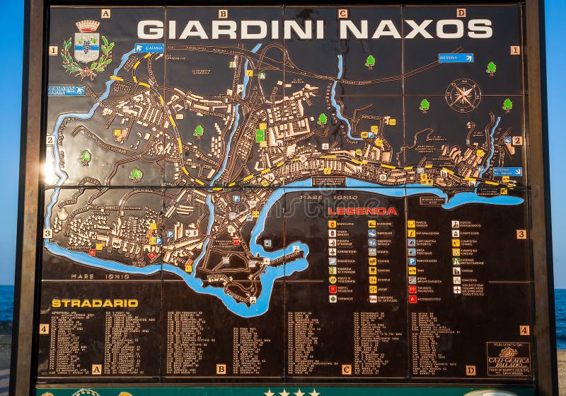 City Map of Giardini Naxos Town on Urban Beach Editorial Stock Photo