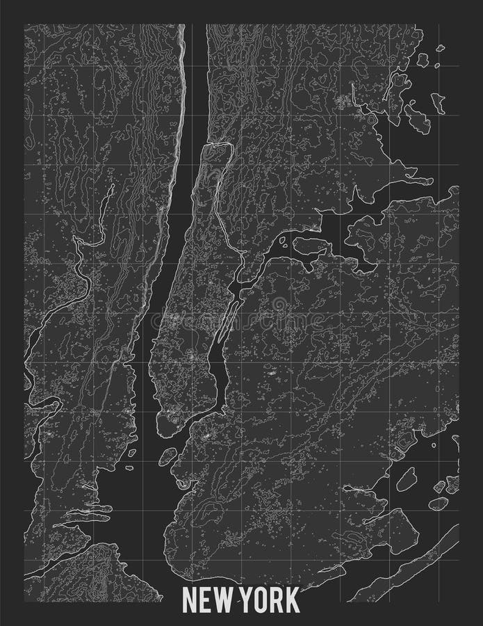 City map of New York. Vector elevation map of town. Generated conceptual surface relief map. Detailed geographic elegant stock illustration