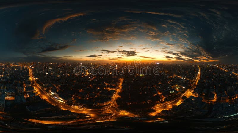 A city at night with a circular view of the city royalty free illustration