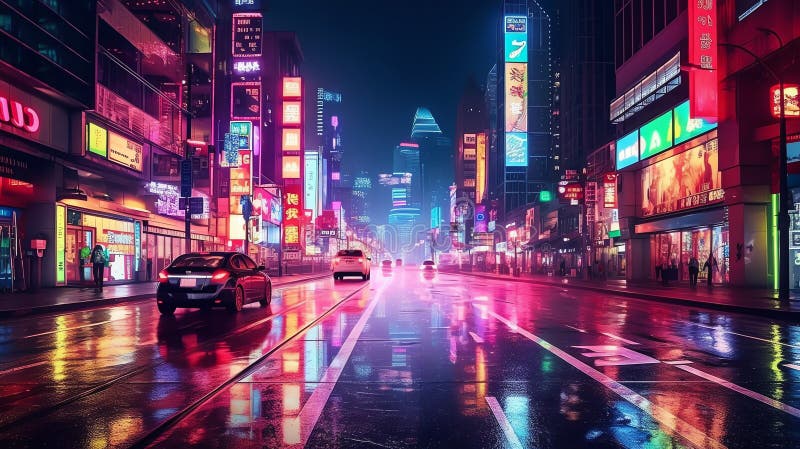 City Street at Night City Night City at Night Generative AI Stock