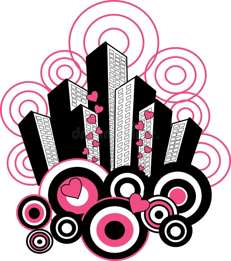 city pattern in pink black and white colour combination