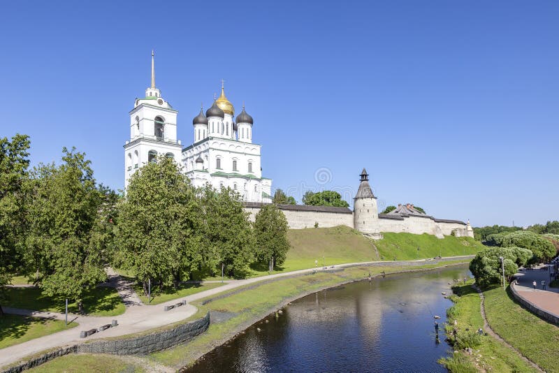 City of Pskov. Pskov Krom Kremlin on the Pskova River. City landscape. City of Pskov. Pskov Krom Kremlin on the Pskova River. City landscape