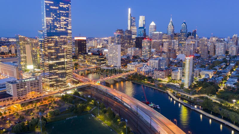 Night Falls Over Philadelphia Pennslyvania and the Schuylkill River