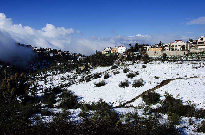 The city of Safed covered with snow