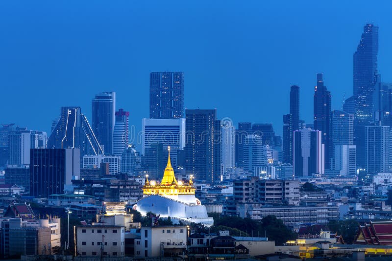 City Scape, Golden Mountain of Bangkok. Wat Saket Ratcha Wora Maha Wihan popular tourist attraction Landmarks of Bangkok. Thailand