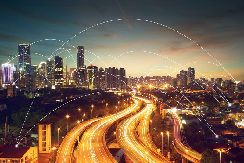 City scape and network connection concept royalty free stock image