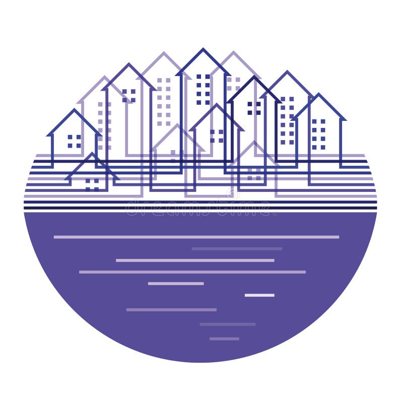 City silhouette into oval shape royalty free illustration