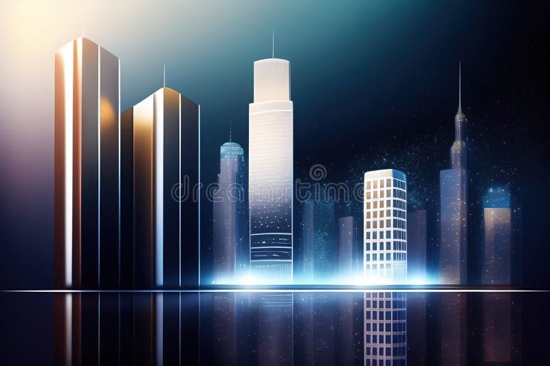 Generative AI: City skyline at night with a vibrant array of colorful lights royalty free stock photography