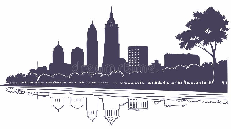 City Skyline Reflection River Peisaj urban Vector de design Generator AI royalty free illustration