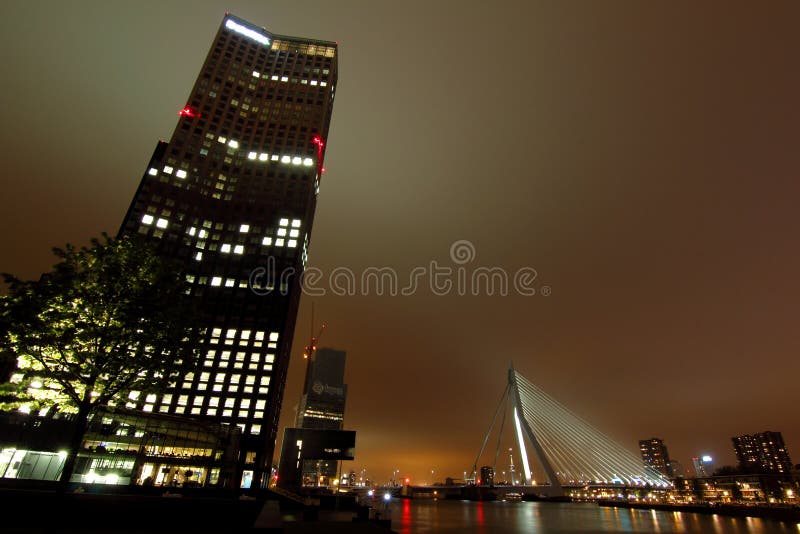 City skyscrapers night lights Rotterdam royalty free stock photography