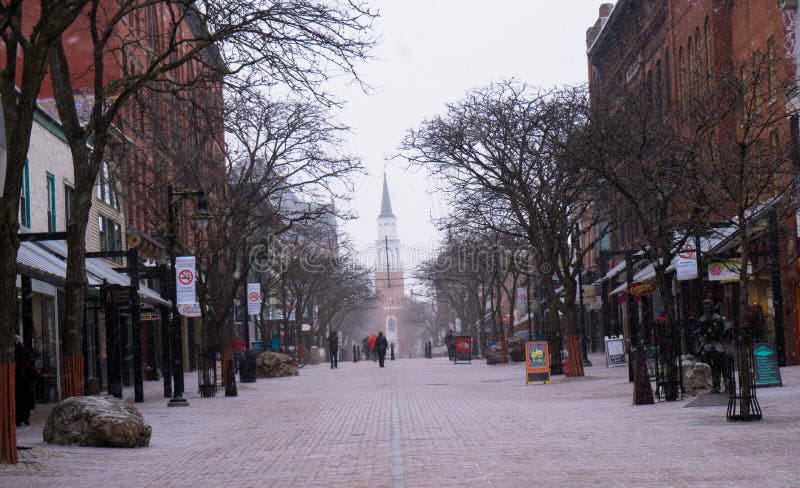 City street snow flurries