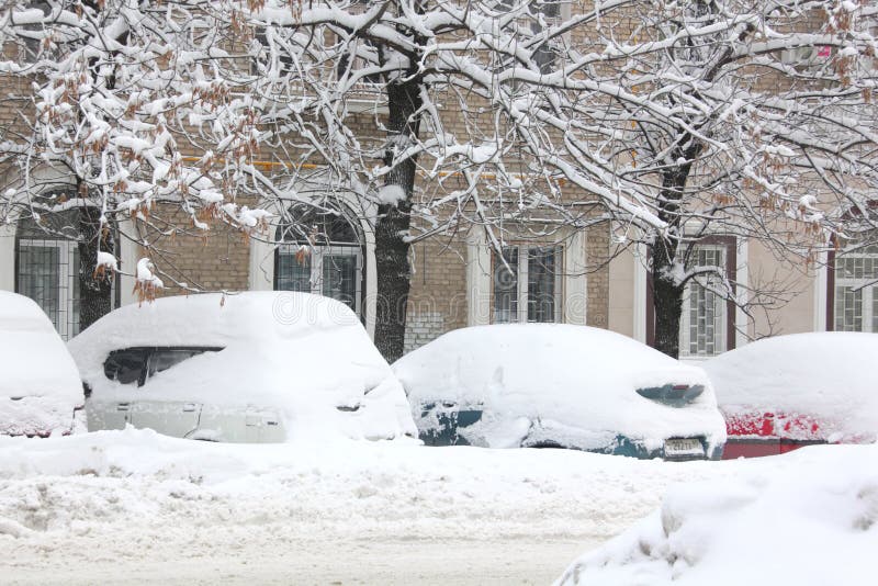 Snowfall in the city.