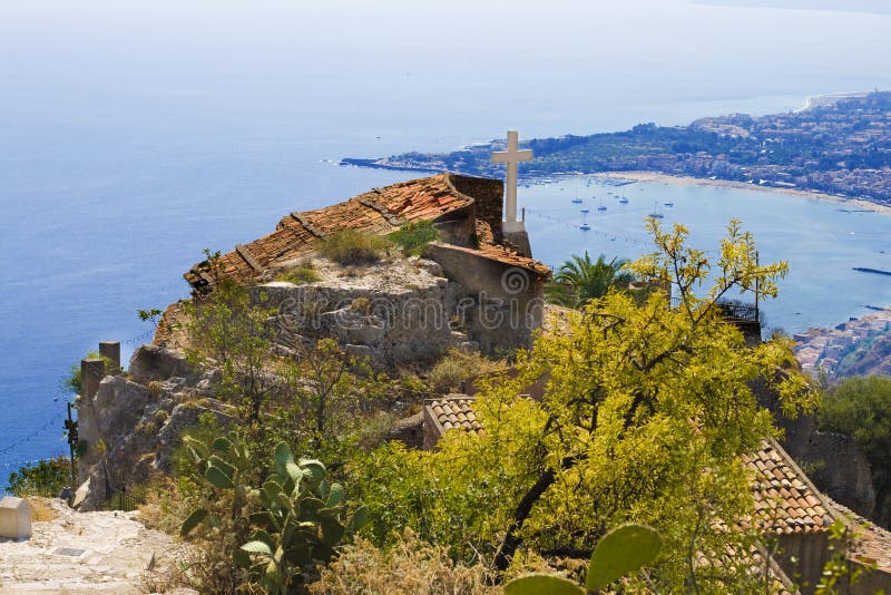 City of Taormina,church and sea bay