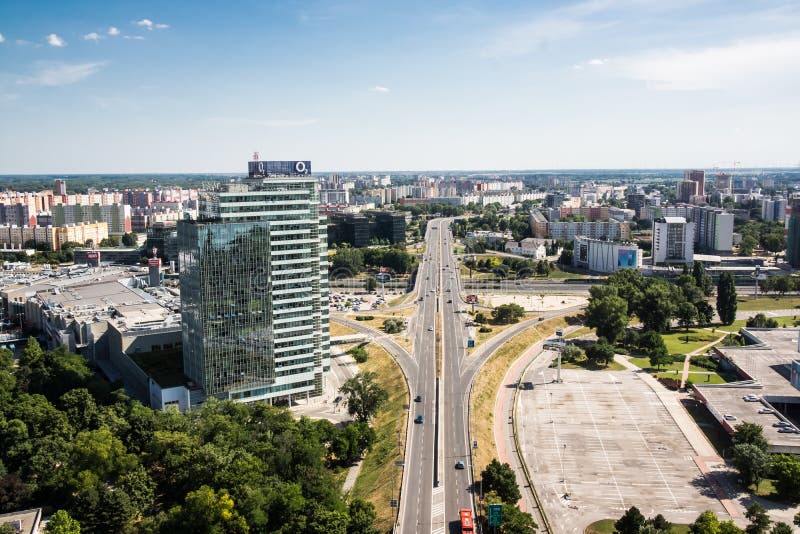 Aerial view over bratislava straight road