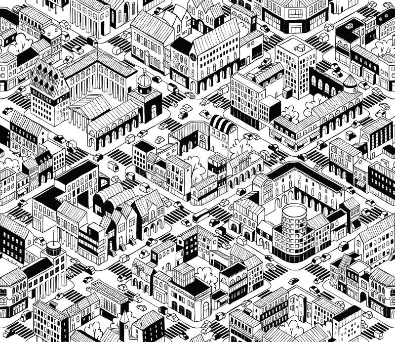 City Urban Blocks Seamless Pattern (Medium) in isometric projection is hand drawing with perimeter blocks, courtyards, streets and traffic. Illustration is in eps8 vector mode, pattern is repetitive. City Urban Blocks Seamless Pattern (Medium) in isometric projection is hand drawing with perimeter blocks, courtyards, streets and traffic. Illustration is in eps8 vector mode, pattern is repetitive.