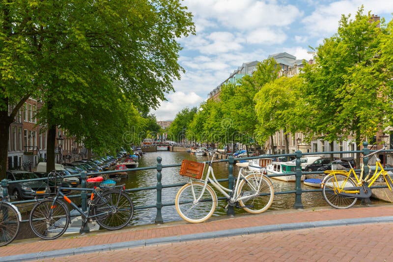 City view of Amsterdam canal, bridge and bicycles, Holland, Netherlands. stock photos City view of Amsterdam canal, bridge and bicycles, Holland, Netherlands. stock photos