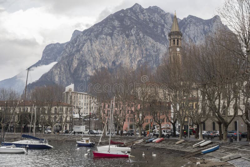 City view, historic center in Lecco, Italy. royalty free stock image