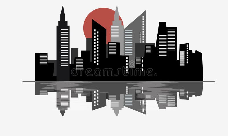 City and water reflection vector clipart