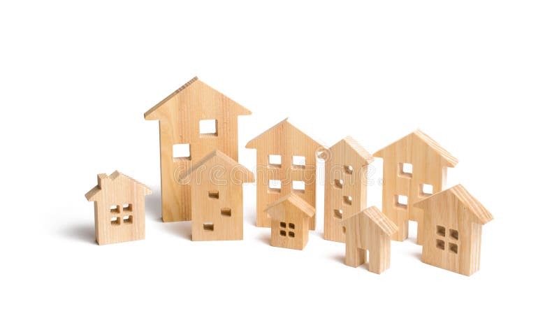 City of wooden houses on a white background. The concept of urban planning, infrastructure projects.