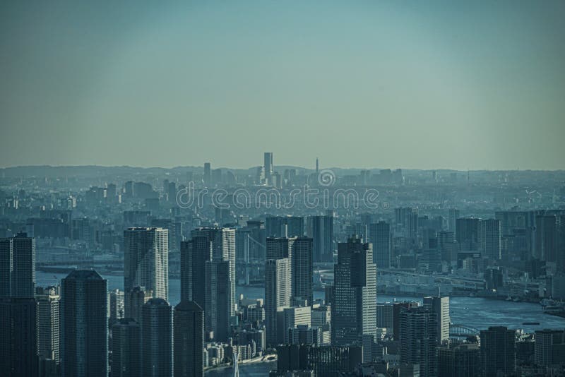 A city of Yokohama that can be seen through the city of Tokyo. Shooting Location:Sumida -ku, Tokyo