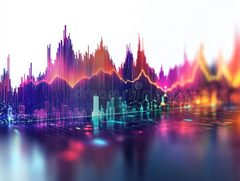 Cityscape abstract vibrant cu vizualizare dinamică a datelor pe timp de noapte vector illustration