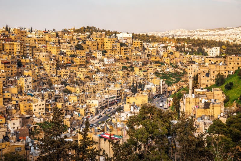 Cityscape of Amman at Sunset Stock Image Image of citadel, landmark