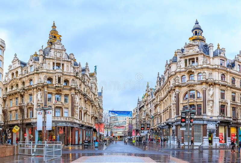 Cityscape of Antwerp Belgium in the rain