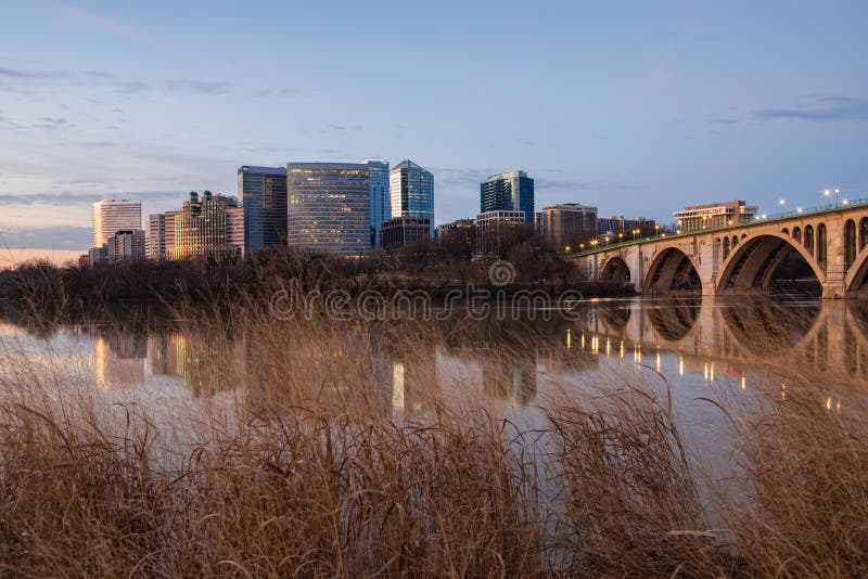 Cityscape looking at Arlington, Virginia from across the Potomac River with the Key Bridge connecting the county to the District of Columbia. Cityscape looking at Arlington, Virginia from across the Potomac River with the Key Bridge connecting the county to the District of Columbia.